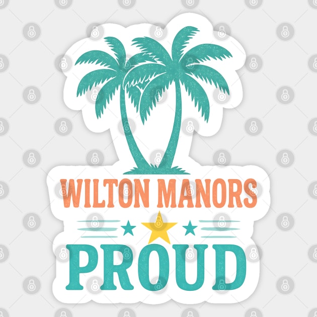Wilton Manors Proud Neon Palm Trees Retro Florida Design Sticker by WarFX Designs